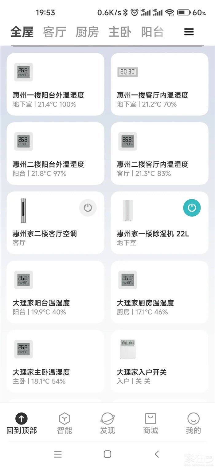 通过远程监控看到的惠州和大理的气温