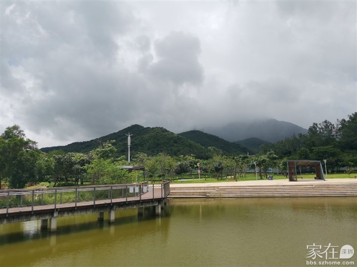 远处山上下大雨呢