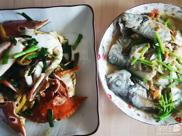 姜葱蟹，豆瓣酱焖海鱼