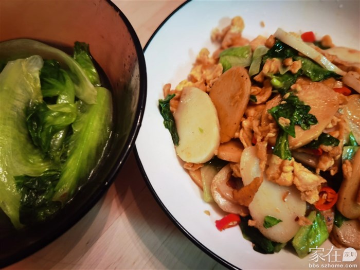 炒年糕，烫生菜