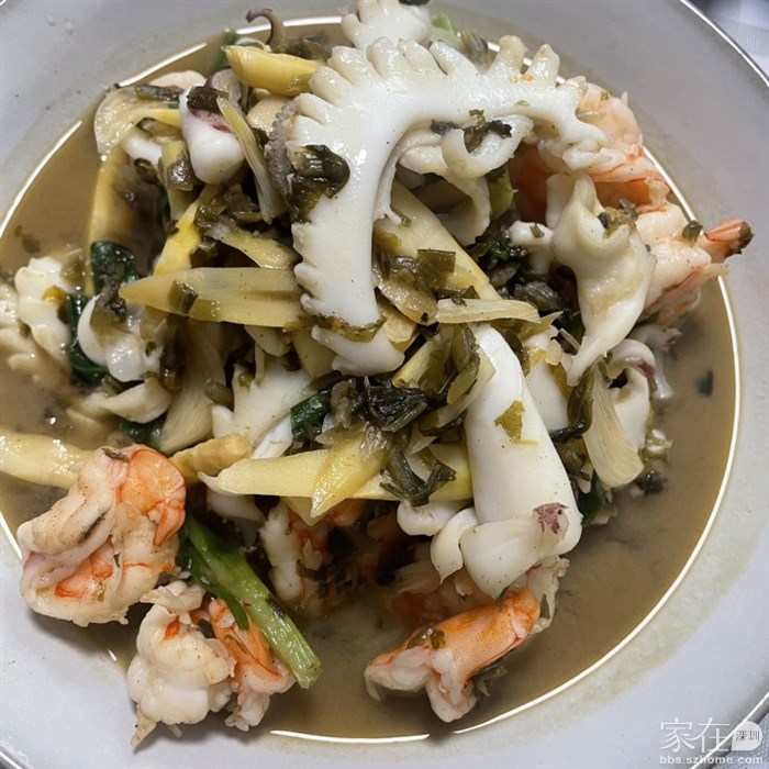 雪菜小笋炒墨鱼虾仁