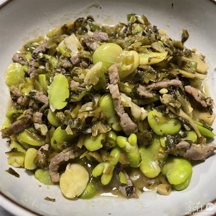 雪菜肉丝炒蚕豆