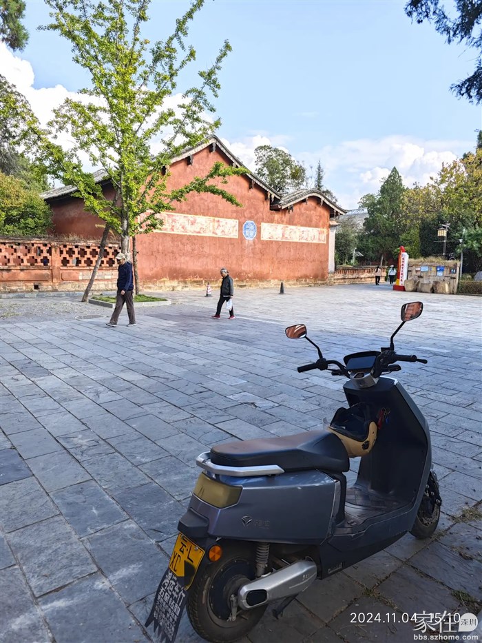 前面这棵银杏也没黄，这样电动车上的是摩托车牌，不禁摩多少，想快的就买电动摩托车，哪来的超标电动自行车，哪来的在深圳都不敢在人行道走路了。