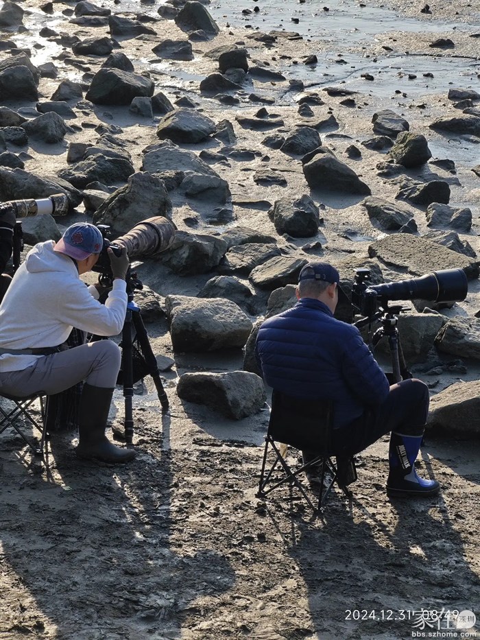 为了可以有更好的位置可选，还有穿着水鞋坐在滩涂上，精神可嘉。