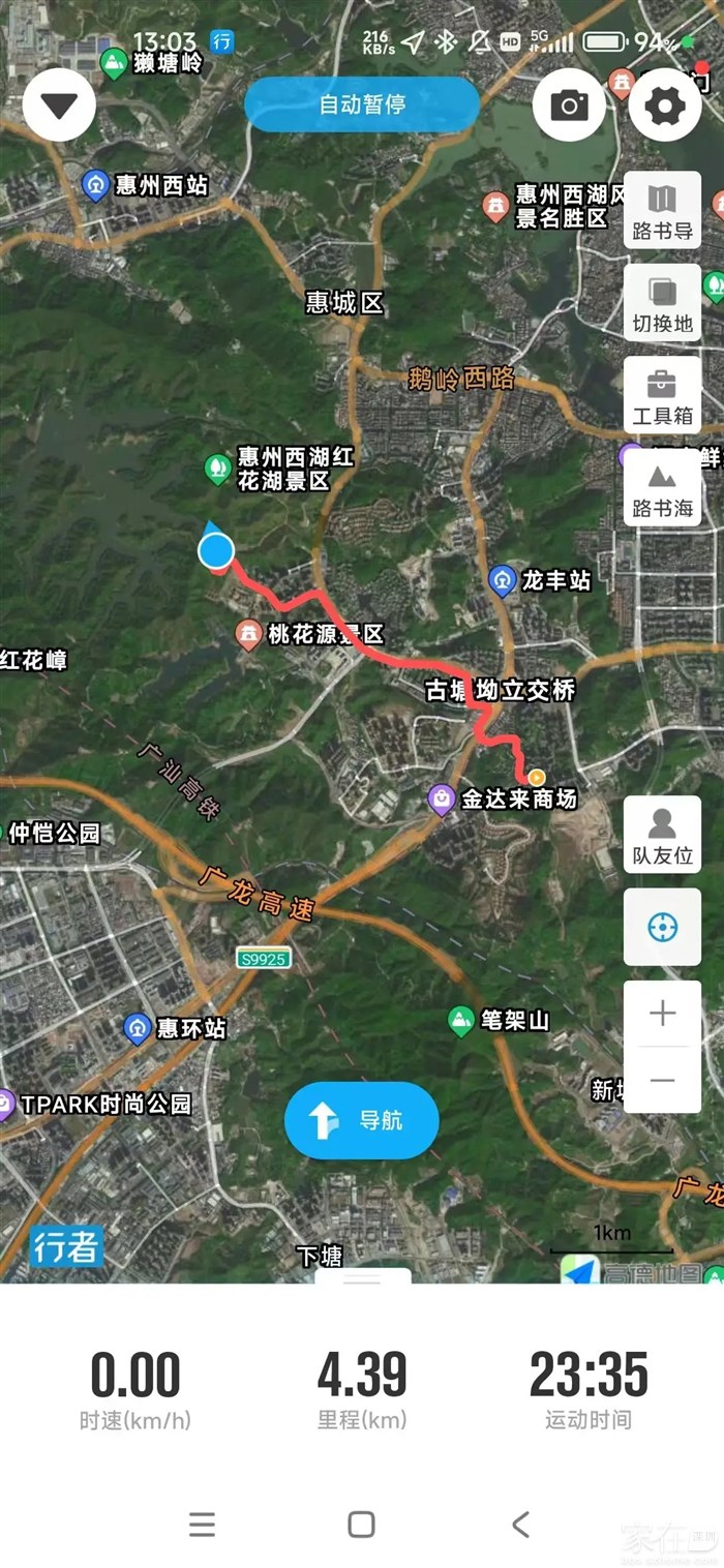 从家里出发到红花湖南门差不多5公里